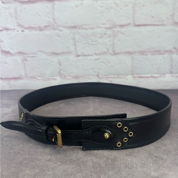 Vintage Gucci Grommet Black Leather Wide Belt 144195 85/34” - Picture 1 of 13